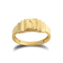 Gold Textured Initial Letter D Ring