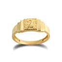 Gold Textured Initial Letter Z Ring