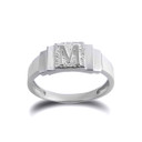 Silver Textured Initial Letter M Ring