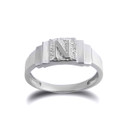 Silver Textured Initial Letter N Ring