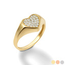 Yellow Gold Stone Heart with Diamonds Love Signet Ring