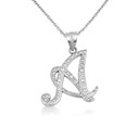 Gold Cursive Letter Script "A-Z" Diamond Initial Pendant Necklace(Available in Yellow/Rose/White Gold)