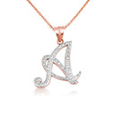Gold Cursive Letter Script "A-Z" Diamond Initial Pendant Necklace(Available in Yellow/Rose/White Gold)