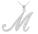 10K White Gold Cursive Letter Script "M" Diamond Initial Pendant Necklace