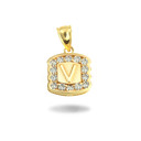 Gold Hammered CZ Initial Letter "V" Pendant 