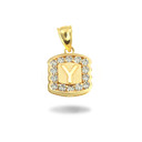 Gold Hammered CZ Initial Letter "Y" Pendant 