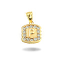 Gold Hammered CZ Initial Letter "P" Pendant