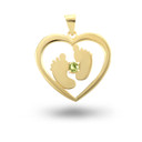 Gold Personalized Newborn Baby Feet Heart August Birthstone Pendant