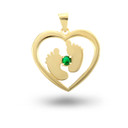 Gold Personalized Newborn Baby Feet Heart May Birthstone Pendant