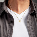 Gold Key Medallion Pendant Necklace on male model