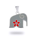 Silver Elephant Red Hawaiian Plumeria Flower Enamel Pendant