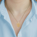 Yellow Gold Cheetah Symbol of Speed Pendant Necklace on Female Model