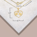 Gold Engravable Heart Initials Love Pendant Necklace with measurements