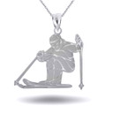 White Gold Engravable Skier Sports Snow Ski Fitness Pendant Necklace