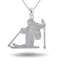 White Gold Engravable Snow Skier Sports Pendant Necklace