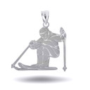 White Gold Engravable Snow Skier Sports Pendant