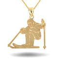 Yellow Gold Engravable Snow Skier Sports Pendant Necklace