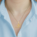 Yellow Gold Engravable Snow Skier Sports Pendant Necklace on female model