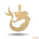 Yellow Gold Engravable Sea Mermaid Ocean Pendant