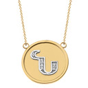 Two Tone (Ա-Ք) Yellow Gold Armenian Initial Diamond Disc Pendant Necklace