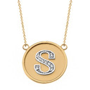 Two Tone (Ա-Ք) Yellow Gold Armenian Initial Diamond Disc Pendant Necklace