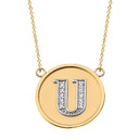 Two Tone (Ա-Ք) Yellow Gold Armenian Initial Diamond Disc Pendant Necklace