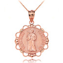 Gold Saint Anthony Pray For Us Circle Pendant Necklace (Available Yellow Gold/Rose Gold/White Gold/Two Tone)