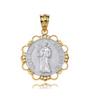 Gold Saint Anthony Pray For Us Circle Pendant Necklace (Available Yellow Gold/Rose Gold/White Gold/Two Tone)