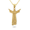 Solid Gold Jesus Christ the Redeemer Rio de Janeiro Brazil Pendant Necklace (Available in Yellow/Rose/White Gold)