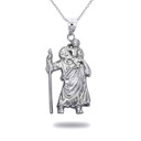 White Gold Saint Christopher Patron Saint of Travelers Pendant Necklace