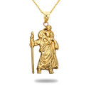 Gold Saint Christopher Patron Saint of Travelers Pendant Necklace