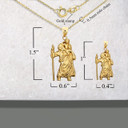 Gold Saint Christopher Patron Saint of Travelers Pendant Necklace with measurements