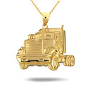 Gold Big Rig Semi Truck Driver Pendant Necklace