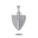 Silver Saint Michael Sword & Shield CZ Pendant