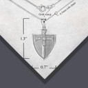 Silver Saint Michael Sword & Shield CZ Pendant Necklace with Measurements