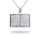 Silver English Open Bible Pendant Necklace