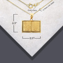 Yellow Gold Spanish Open Bible Pendant Necklace with Measurements