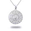 White Gold Lion Head Sun Shield of Protection Pendant Necklace