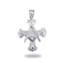 White Gold Freemason Cross Square and Compass Pendant