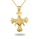 Yellow Gold Freemason Cross Square and Compass Pendant Necklace