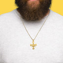 Yellow Gold Freemason Cross Square and Compass Pendant Necklace on male model