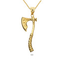 Yellow Gold Viking Norse Battle Axe Pendant Necklace