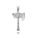 White Gold Viking Battle Axe Norse Pendant