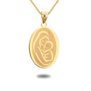 Gold Personalized Mother/Baby Engravable Oval Medallion Necklace (Available in Yellow/Rose/White Gold)