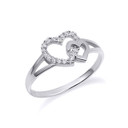 White Gold Double Heart CZ Open Love Ring