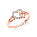 Two-tone Rose Gold Double Heart CZ Open Love Ring