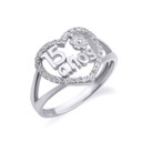 .925 Sterling Silver 15 Anos Quinceanera Heart Rose CZ Flower Love Ring