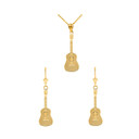 14K Gold Musical Rock Band Acoustic Guitar Pendant Earrings Set (Available in Yellow/Rose/White Gold)