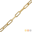 Gold Textured Paperclip Chain Link Bracelet (0.42", 0.19") (Available in Yellow/Rose/White Gold)