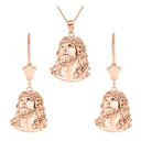14k Gold Jesus Christ Head Pendant And Earrings Set(Available in Yellow/Rose/White Gold)